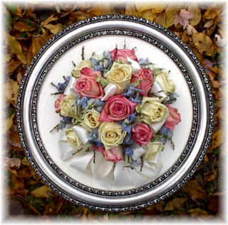 Freeze Dried Bridal Bouquet in a round silver frame